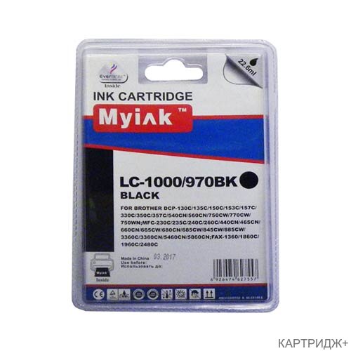 Картридж для brother dcp-130c/mfc-240c/5460cn/885cw (lc1000bk/lc970bk) black myink